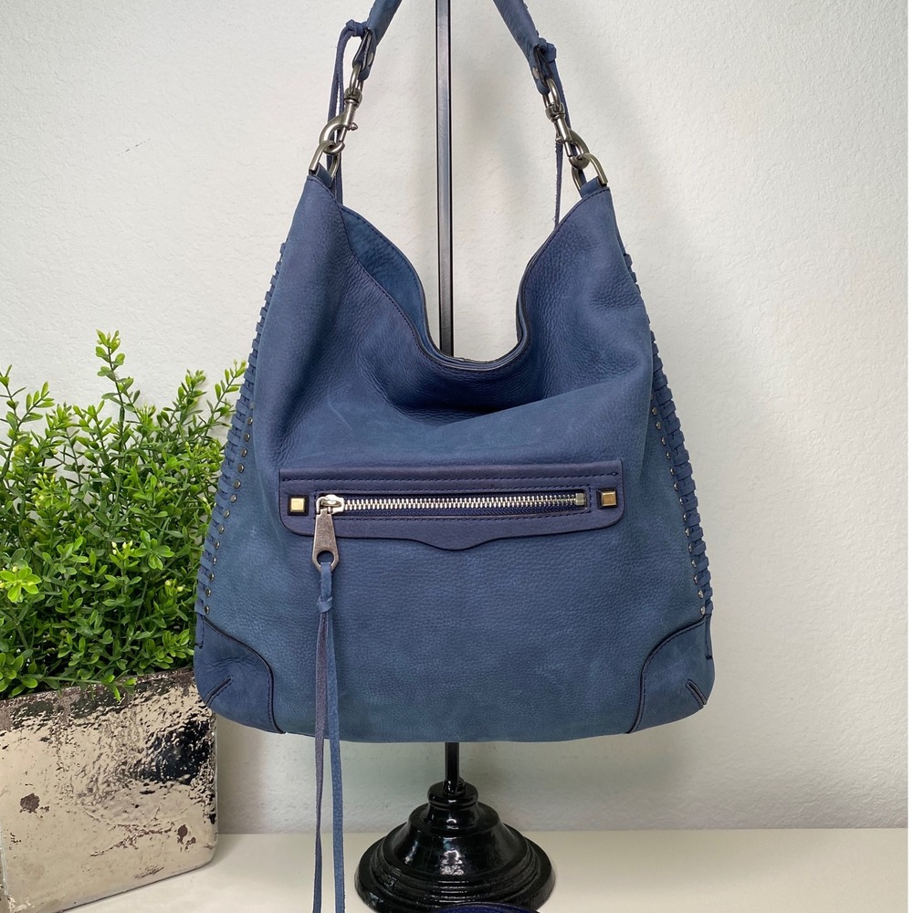 Rebecca Minkoff Slim Regan Hobo Blue Leather Studded Convertible Crossbody